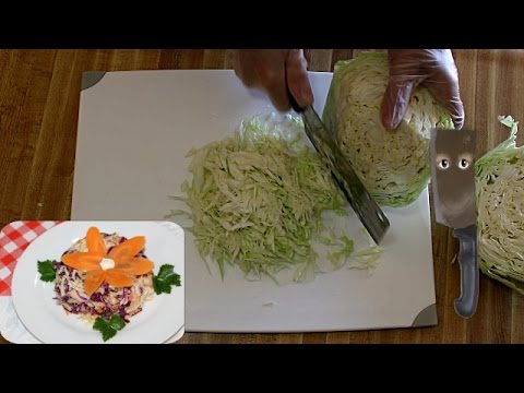 How to Cut Cabbage with a Knife Into Thin Strips for Salad.