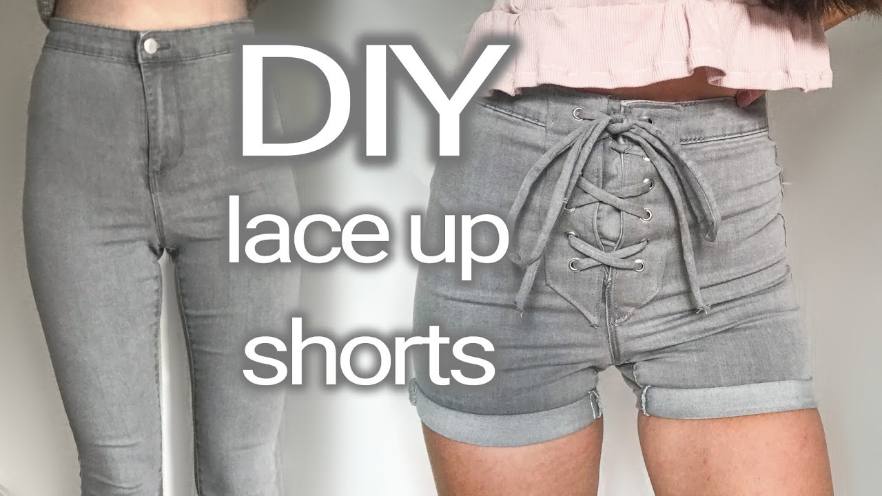 DIY lace up shorts - JEANS UPCYCLE - DIY tie up detail - YouTube