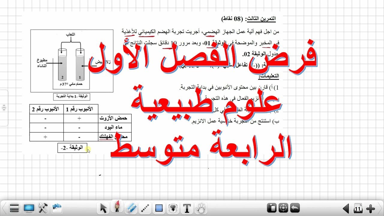 فرض الفصل الأول في العلوم الطبيعية السنة الرابعة متوسط