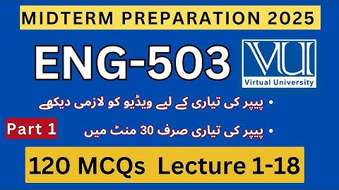 ENG503 Midterm Preparation Spring 2025 | 120 Important MCQs Lectures 1-22 | Past Paper Solved MCQs