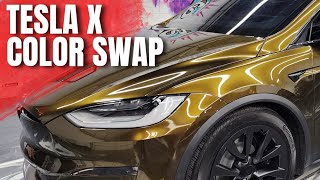 TESLA MODEL X - Full Color Swap Vinyl Wrap MIDNIGHT GOLD