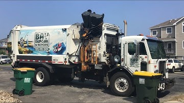 Bay Disposal Peterbilt Labrie Automizer Garbage Trucks On Heavy Beach Garbage