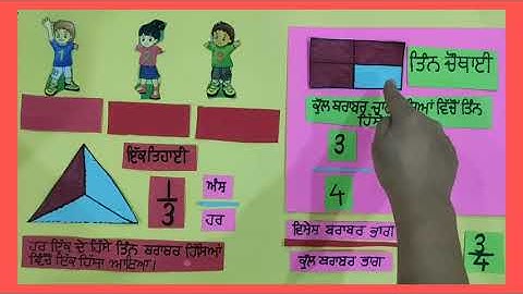 Understand whole, one third part and three fourths of different things from daily life in Punjabi