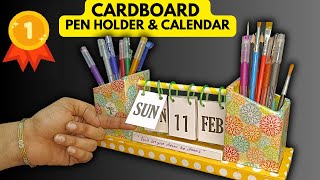 DIY CARDBOARD DESK CALENDAR | Pen Holder Organizer with Calendar | Cardboard Craft Ideas Art & Craft