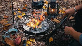 Sonbahar ormanında sakin bir ateş | Huzurlu bir gece tek başına (ASMR)