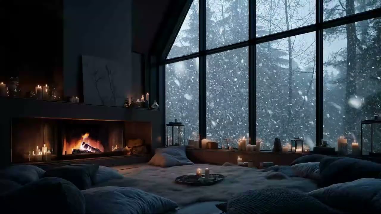 Soft Winter Snow ❄️ Crackling Fireplace Sounds for Calm & Healing
