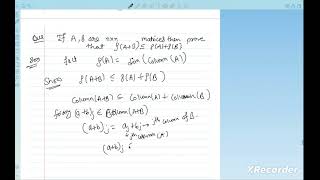 Linear algebra proof of rank(A+B) less than equal to rank(A)+ rank(B) Lecture-19