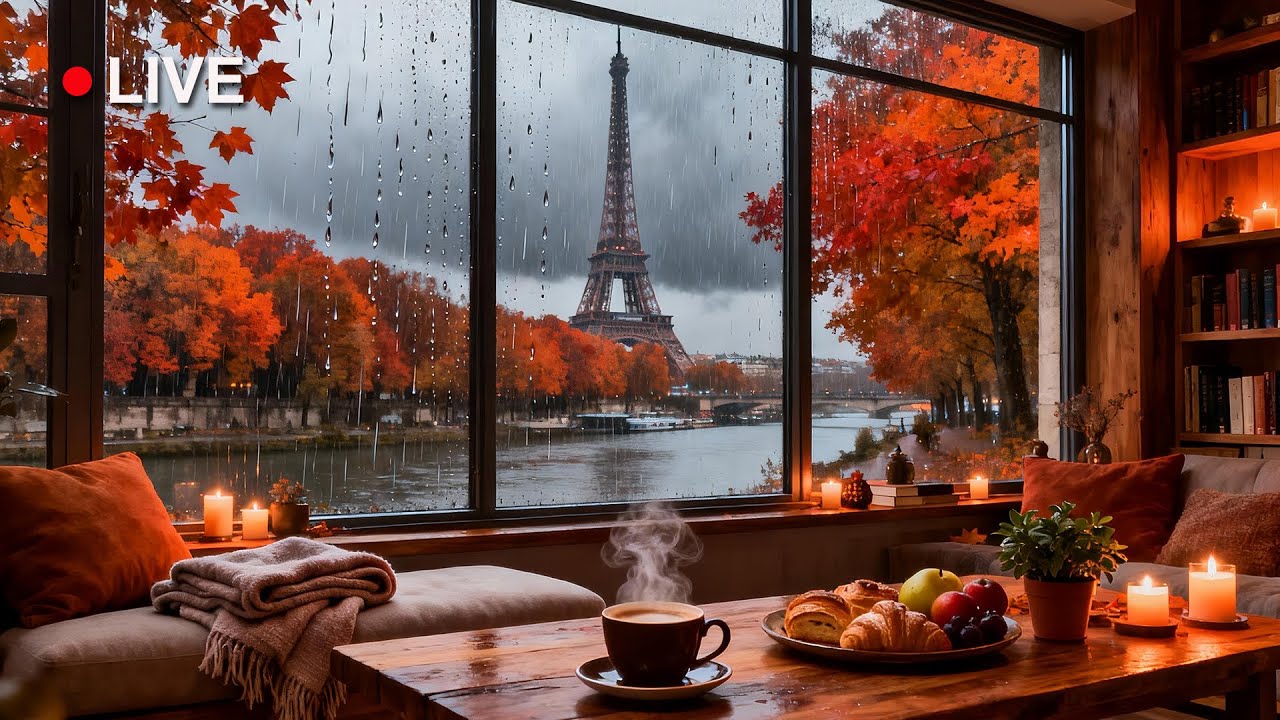 Jazz Relaxing Music with Rain Ambience 🍂Cozy Autumn Coffee Shop ...