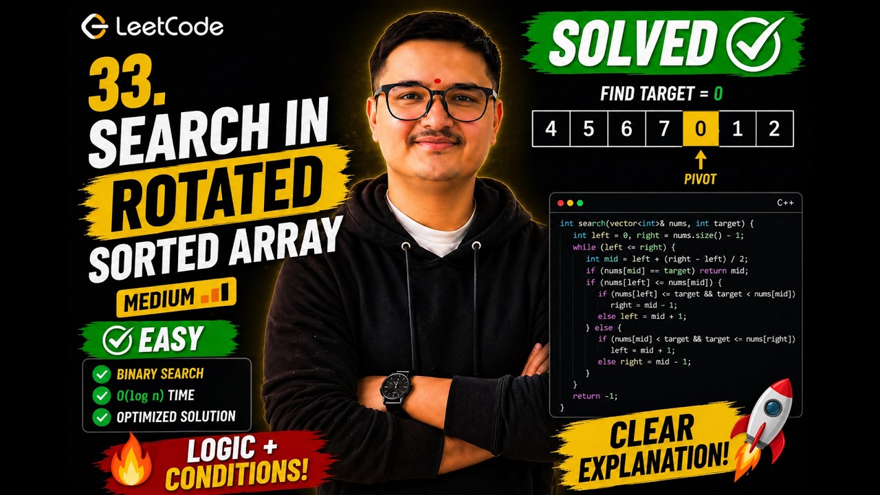 🔥 LeetCode 33 – Search in Rotated Sorted Array | C++ Solution - YouTube