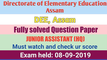 Solved Question Paper 2019 | DEE ASSAM Junior Assistant HQ | Exam Held 08-09-2019 | By GyanTech 4U