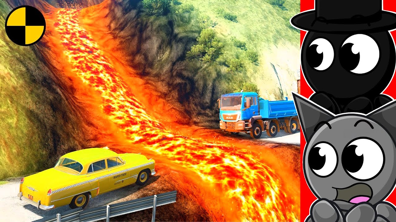 Cars vs Lava Road Challenge (BeamNG Drive)