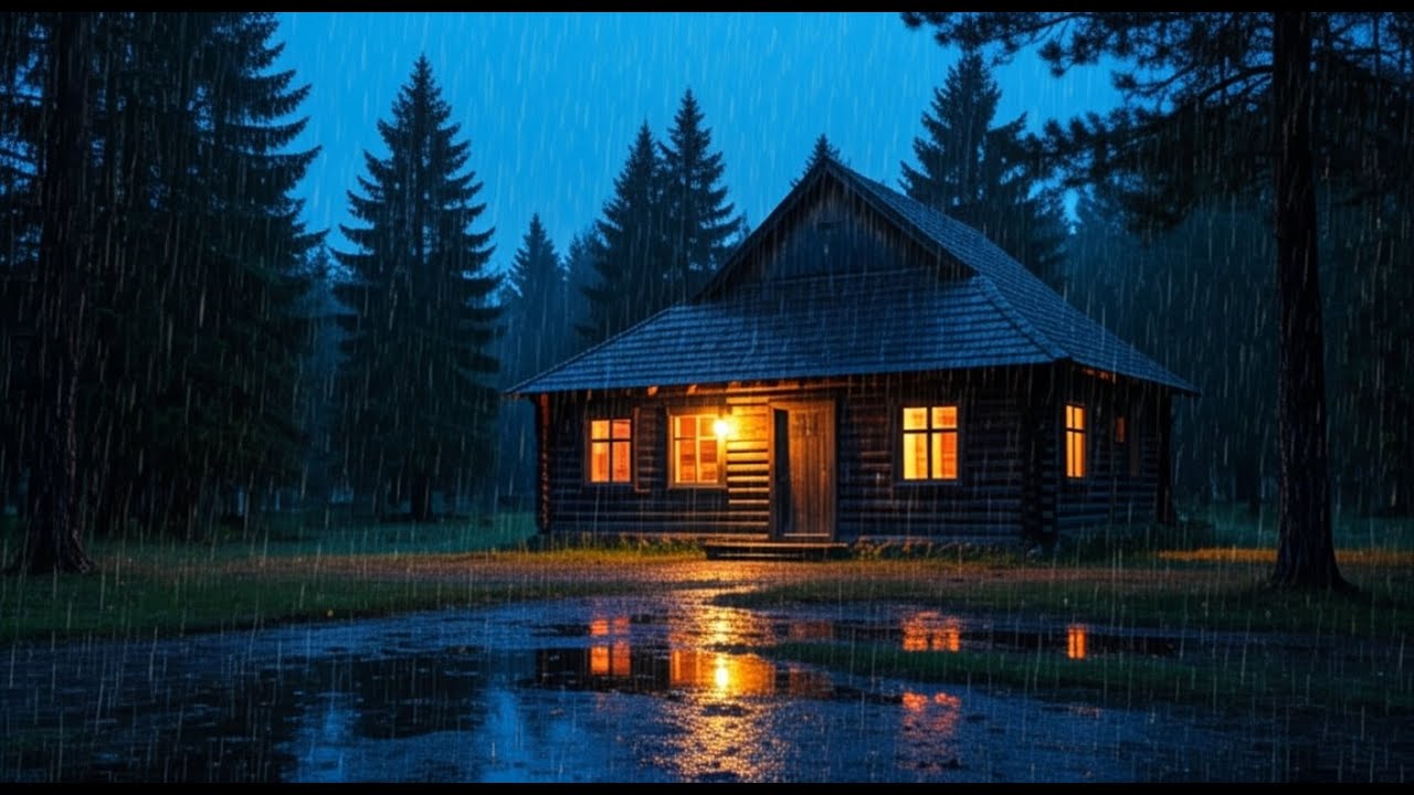 🌧️ Cozy Cabin in the Rainy Forest Night | Relaxing Heavy Rain Ambience ...