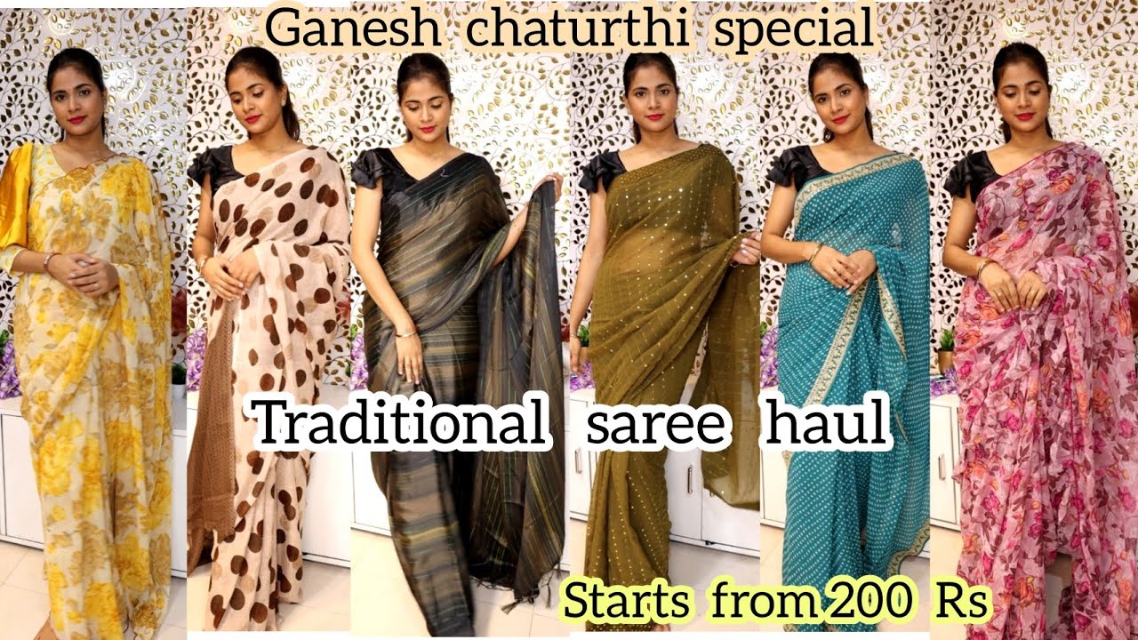 HUGE* Affordable party/ festival wear saree *try on haul* for GANESH  CHATURTHI 299 to 999/- Rs only 