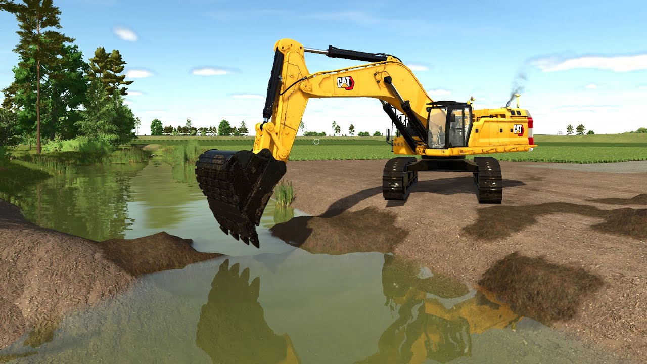 CATERPILLAR NG 395 Excavator Builds Dam [Farming Simulator 25]