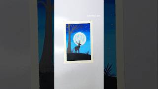 🌌 Moonlight Deer Painting Under Full Moon & Starry Night | Oil Pastel #painting #shorts