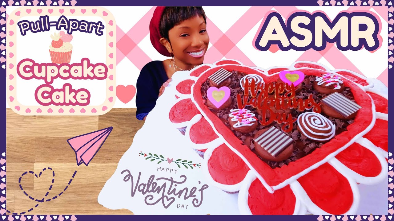 ASMR | MUKBANG CUPCAKE CAKE | VANILLA CAKE | CHOCOLATE CAKE | VALENTINE'S DAY CAKE