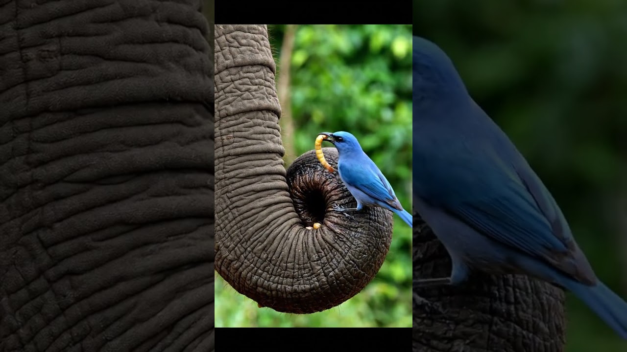 Bird Cleans Worms from Elephant’s Trunk 