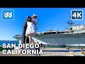 [4K] Walking Tour of Downtown San Diego, California USA - Seaport Village, USS Midway, Embarcadero 🎧