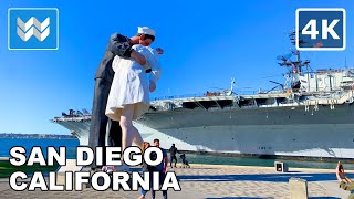 [4K] Downtown San Diego, California USA  Walking Tour of Seaport Village, USS Midway, Embarcadero