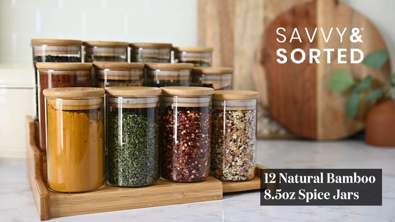 Savvy and Sorted Natural Bamboo Spice Jars 