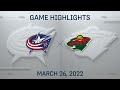 NHL Highlights | Blue Jackets vs. Wild - Mar. 26, 2022