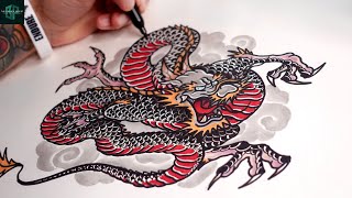 How to Draw Out a Tattoo Design | Japanese Dragon