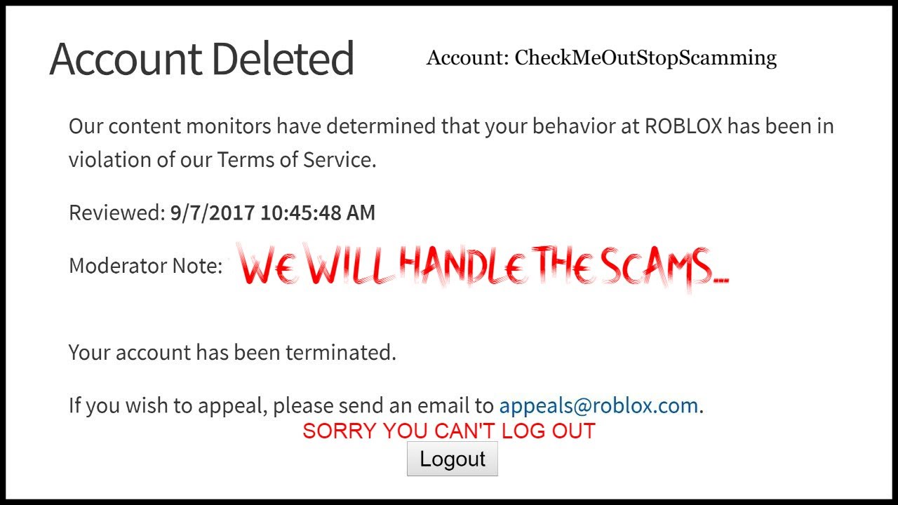 How My Account Got Terminated Roblox Youtube - roblox your account has been terminated