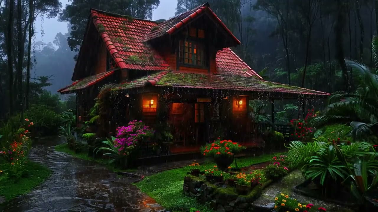 8 Hours of Heavy Rain on a Cozy Forest Cabin 🌧️ Deep Sleep & Relaxing Night Ambience