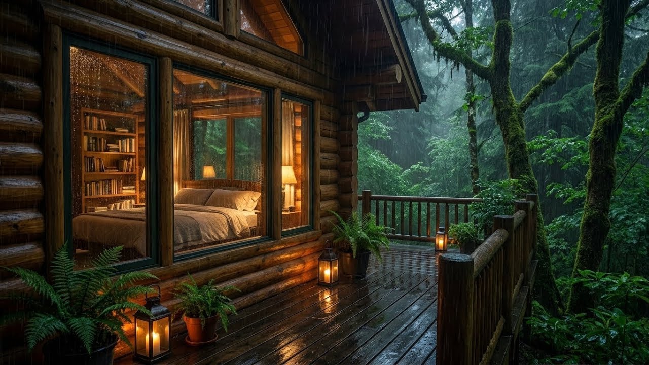 Мечтательная ночь: звуки лесного дождя в теплой хижине – лучший сон и полное расслабление ума ⛈️