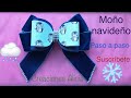 Moño Navideño Azul depingüino/ Christmas hair bow/ como hacer un moño de vinil y listón