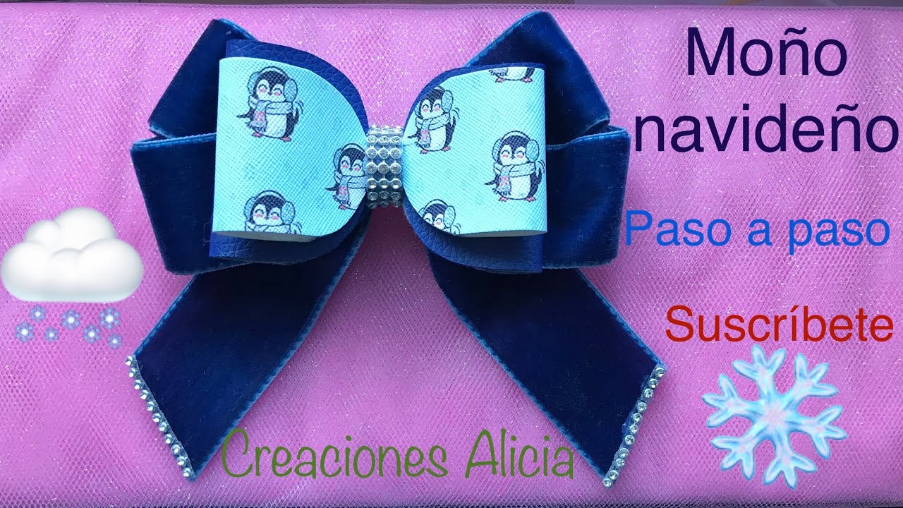 Moño Navideño Azul depingüino/ Christmas hair bow/ como hacer un moño ...