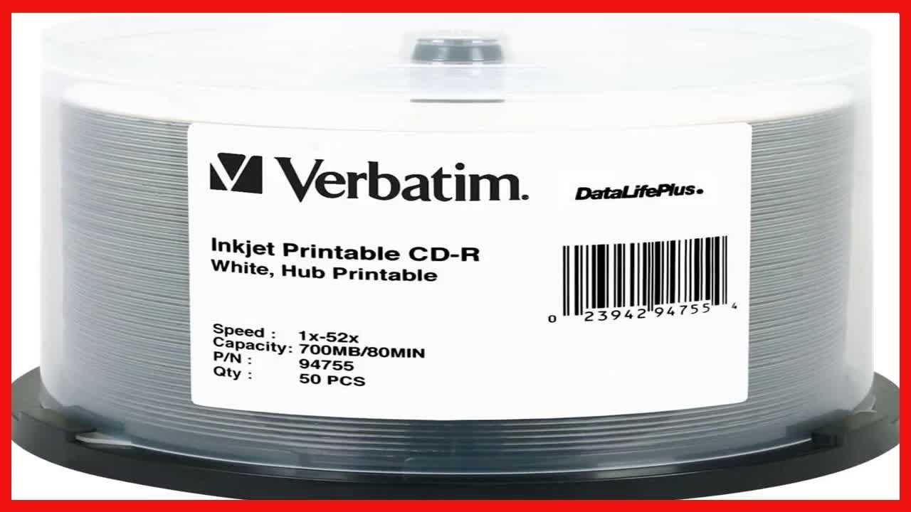 Verbatim CD-R 700MB 52X DataLifePlus White Inkjet Printable, Hub ...