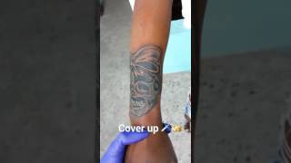 Skull tattoo cover up king ping Jamaica Gaza ink Kingston brando di ink surgeon