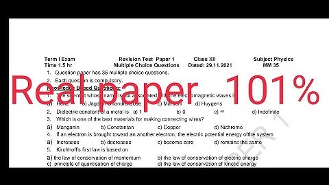 Revision Test paper (29/11/21)/Physics#class 12#PSEB#CBSE#must watch to get 35/35 🔥🔥🔥👍