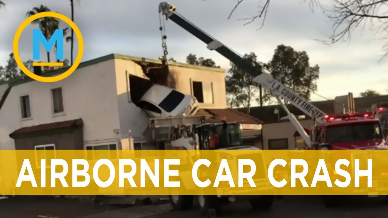 Airborne car crashes into second floor of building | Your Morning - YouTube