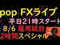 pop FXライブ　8/6（金）21:00～ （雇用統計 2時間スペシャル）