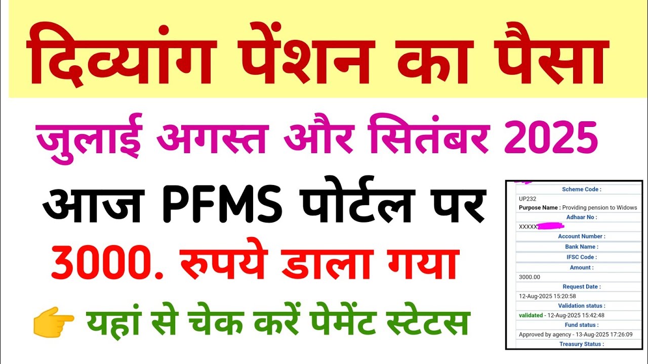 Divyang Pension and Vridha Pension Payment july to September month 2025 kab aayega Paisa|