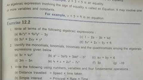 Class 6 Maths Exercise 12.2 Algebra