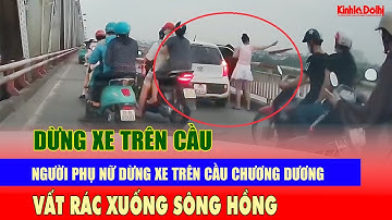 Người phụ nữ dừng xe trên cầu Chương Dương, vất rác xuống sông Hồng