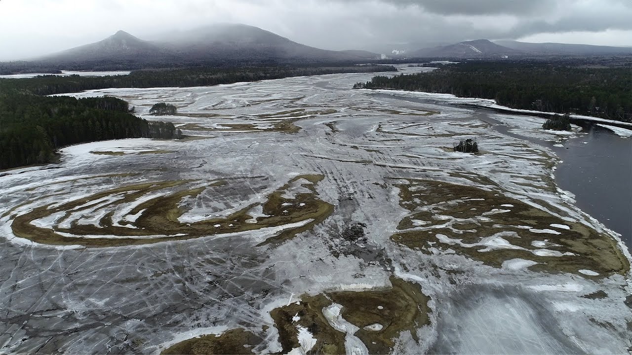 🚁 Ice Out Flight Over the Eustis Dam, a Swimming Moose, & the Ice