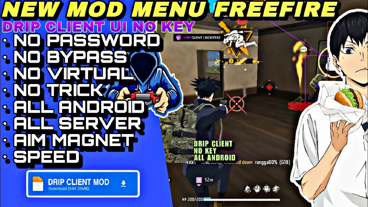 NEW MOD MENU FREEFIRE DRIPCLIENT UI NO KEY NO PASSWORD ALL ANDROID ALL SERVERS AIM MAGNET AUTO HS