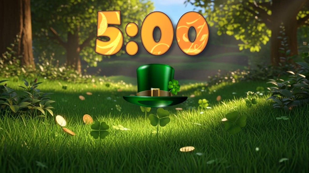 5 Minute Music Countdown Timer with a Dancing Leprechaun Hat 🍀