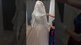 Order 246 Video 1.2 Gold and White Lace Wedding Dress With Pockets and Matching Veil