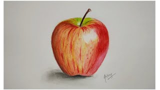 How to draw a realistic apple for beginners | step by step tutorial with colour pencils.