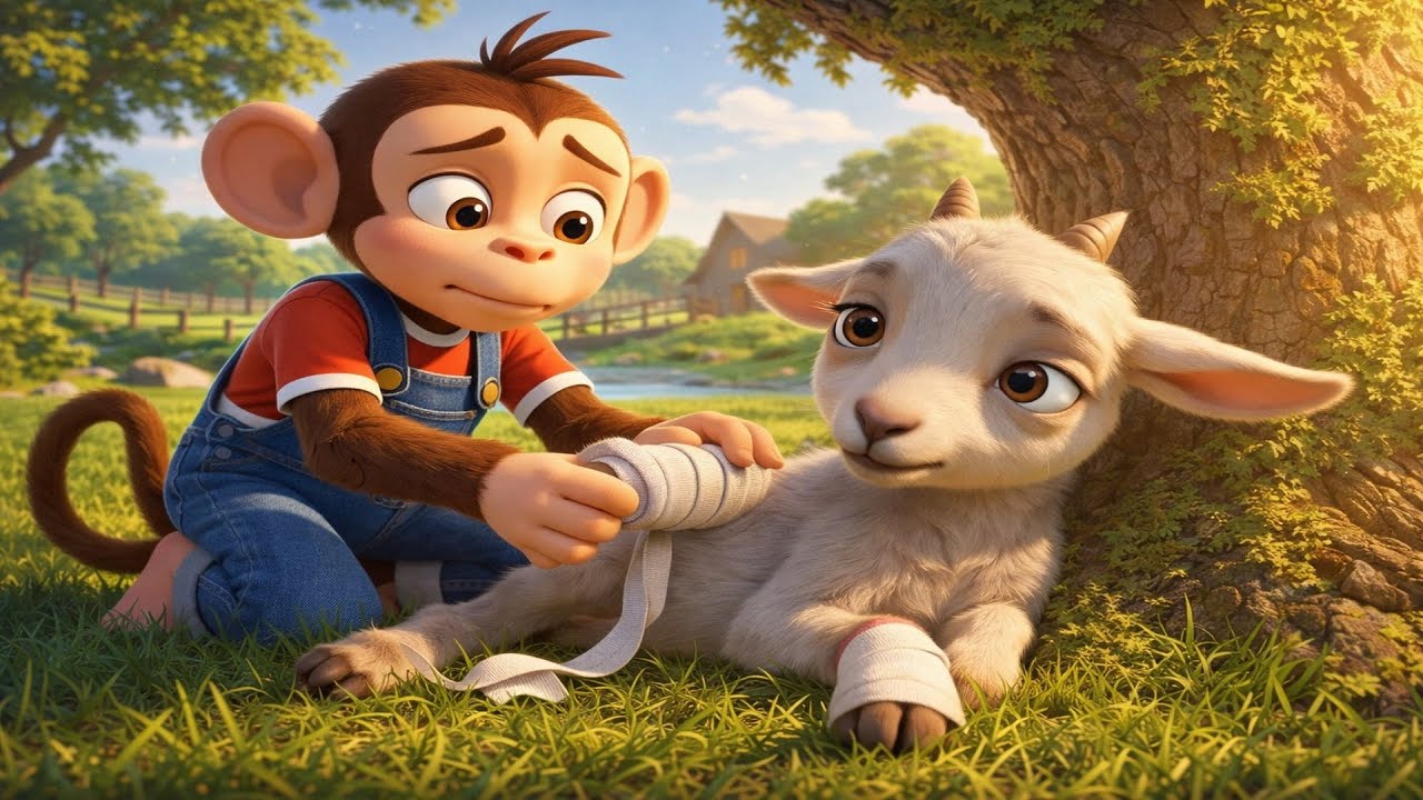 A Little Monkey Helps an Injured Lamb 🐵🐑