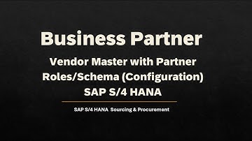 Class 10- Business Partner Vendor Master with Partner Roles/Schema (Configuration) - SAP S/4 HANA MM