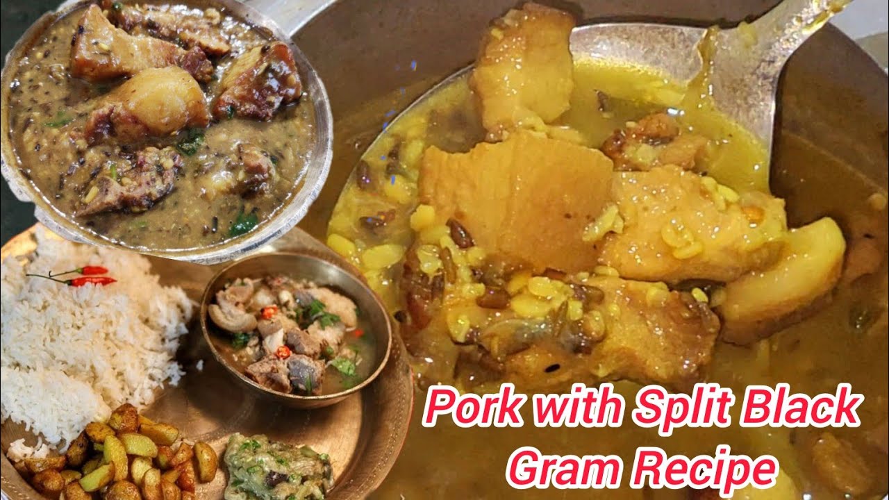Cooking a Delicious Pork Curry🥩🥩 Pork with Split Black Gram/Urad dal || মাটি দালিৰ লগত গাহৰি মাংস 🥘🍛