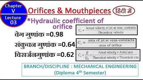 Hydraulic coefficients (Cv, Cc, Cd ) of an orifice #CHAPTER 05/LECTURE 03