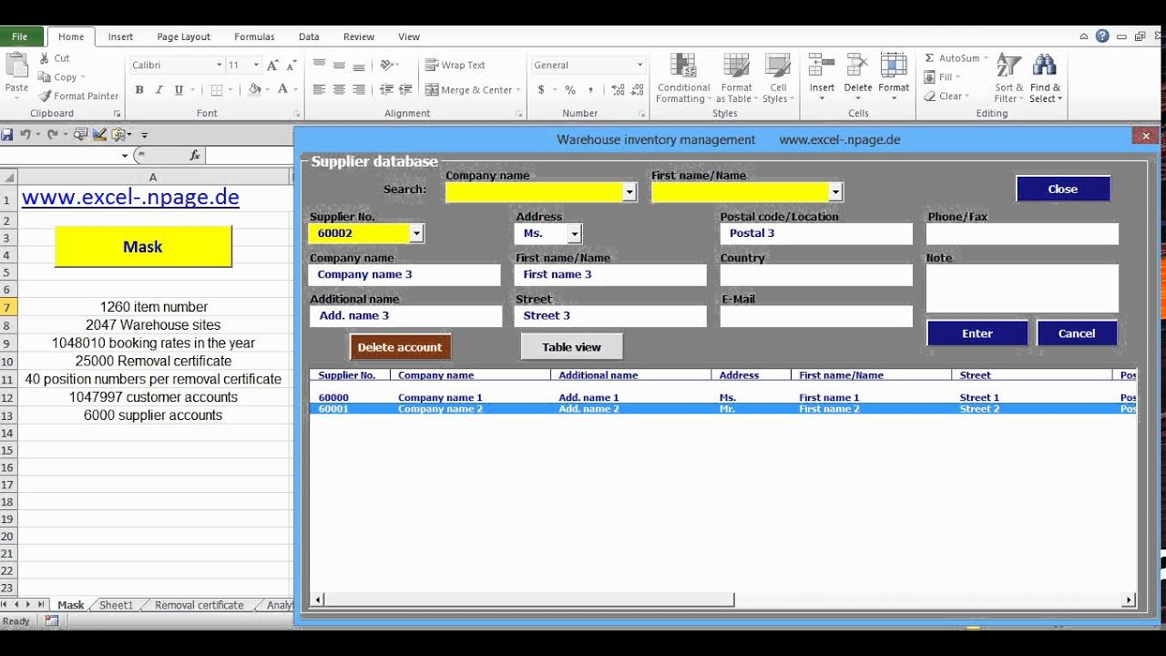 3_Warehouse management program. Integrated vendor and customer accounts. Excel VBA programming ...