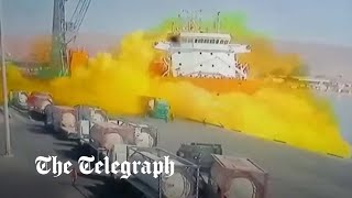 video: Horrifying moment crane drops cylinder of chlorine gas killing 13 in Jordan port